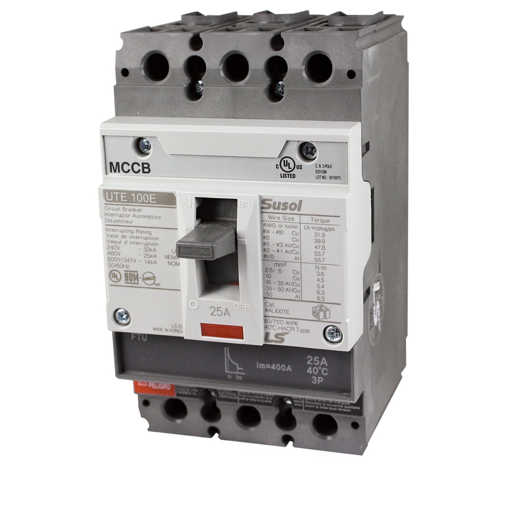 100 Amp Circuit Breaker, 3 Pole, Molded Case Circuit Breaker,600 Volt, UL489, 100A Frame, UTE100E-FTU-100-3P-LL-UL