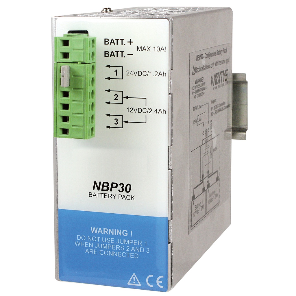 NBP30 Din Rail Mount, 2 x 12 Volt DC x 1.2Ah Battery Storage Unit for 24VDC Uninterruptible Power Supply (UPS)