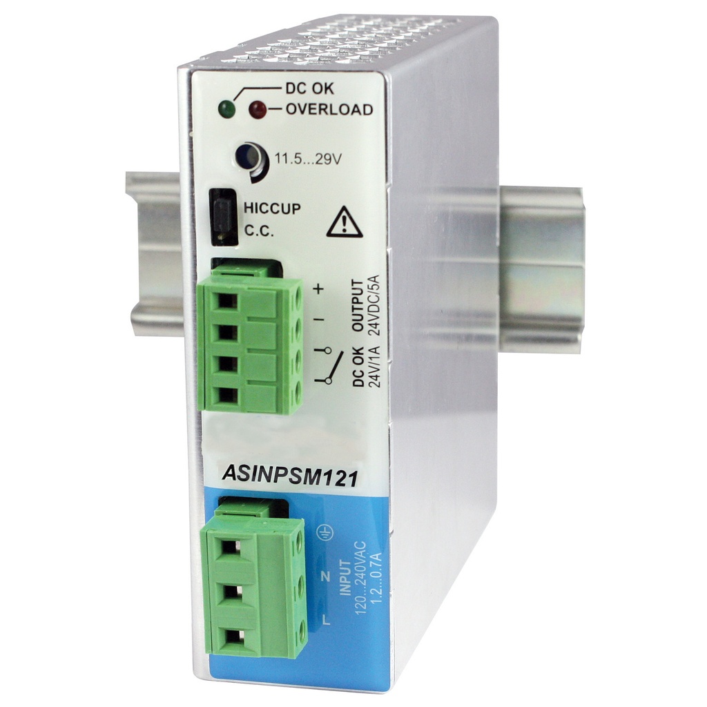 Compact DIN Rail Power Supply, 48V DC, 2.5A, 120VAC, Adjust 22 - 55V DC