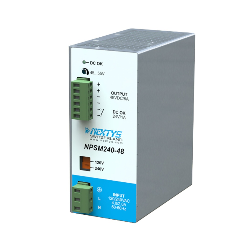 240W, 120VAC Input, 12VDC Output, 16A, DIN Rail Mount Power Supply, Compact Design