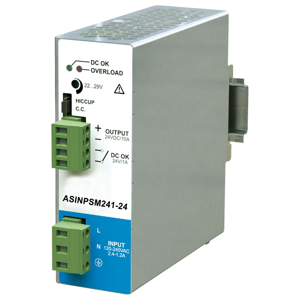 240W, 120/240VAC Input, 24VDC x 10A Output, Din Rail Mounted Redundant Power Supply