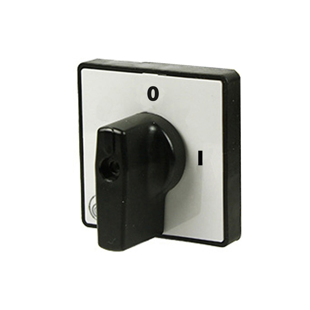 On-Off Cam Switch Handle, Black Knob, Gray Plate, 0 at Top, 1 at Right