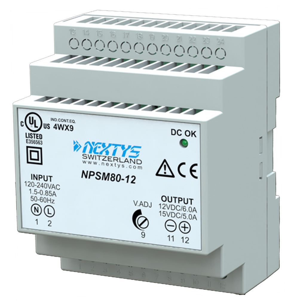 12V DIN Rail Power Supply, Adjustable 12-15V DC, 6A, 80W, ASINPSM80-12