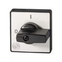 On-Off Cam Switch Handle, Black Knob, Gray Plate, 0 at Top, 1 at Right, Non-locking, IP65, UL50 Type 12