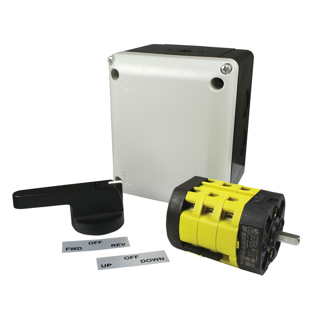 40 Amp, Motor Reversing Drum Switch For Three Phase Electric Motors Up To 20HP, Maintained, Includes Handle and IP65 High Impact Thermoplastic Enclosure