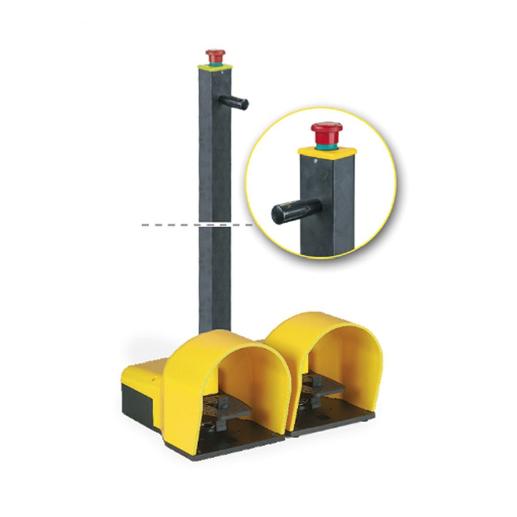 Industrial Double Foot Pedal Switch With Emergency Stop Switch, Yellow Foot Switch Covers, Slow Break 2 NC + 2 NO Contacts