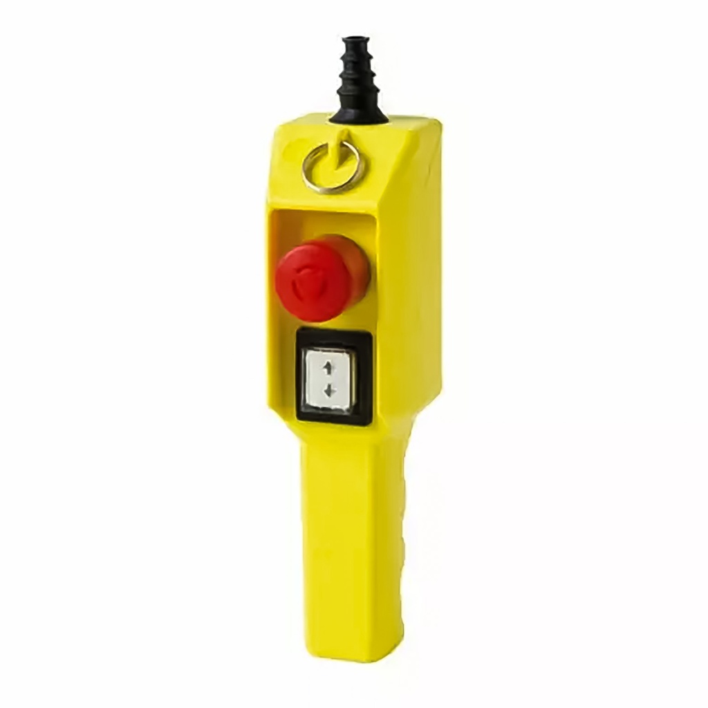 Pendant Station, 2 Button Grip Hoist Pendant, Single Up-Down Button, 1 Emergency Stop, Single Speed, 2NO Contacts