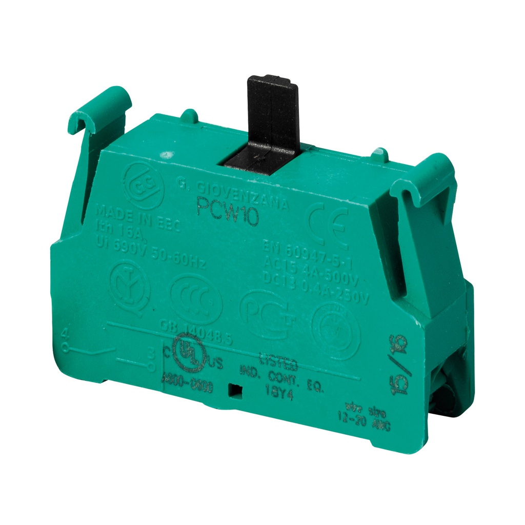 Contact Block w/Spring Terminals, 1NO, 10A, 600V  (GREEN)