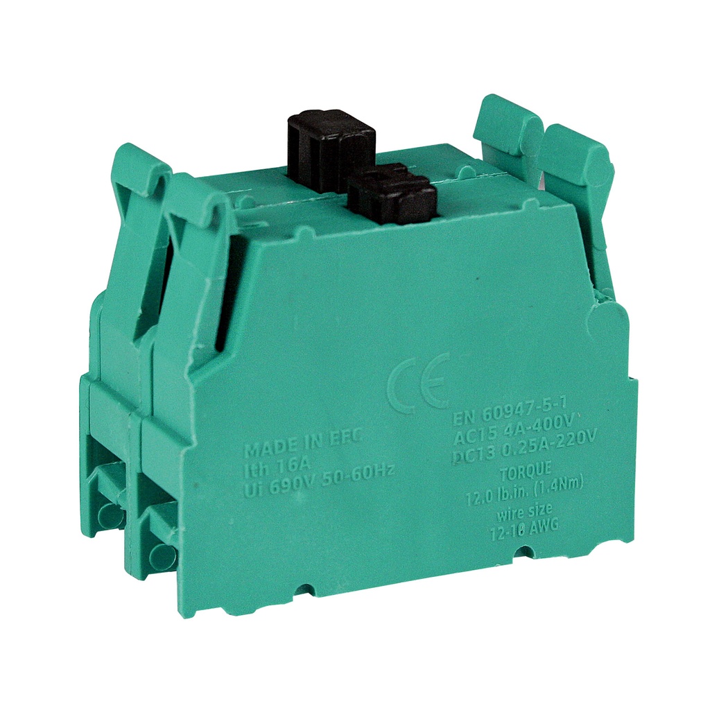 Contact Block w/Screw Terminals, 2-Speed Applications,  2NO, 10A, 600V  (GREEN)