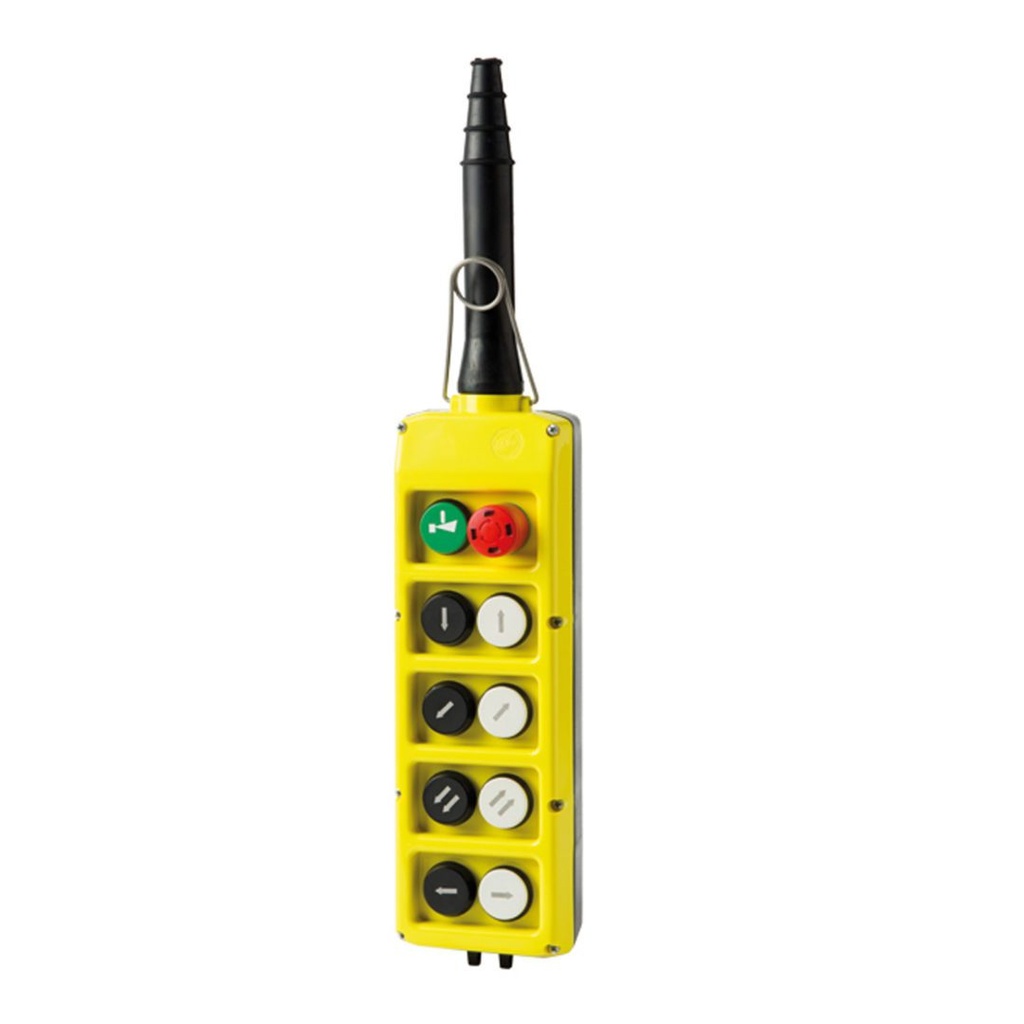 10 Button Crane Pendant, Double Row, 8 Bidirectional Push Buttons, 1 Alarm, 1 Emergency Stop Buttons