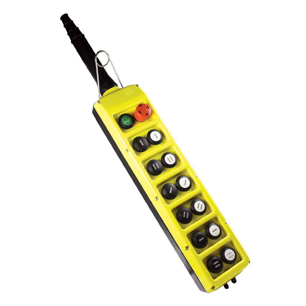 ASI PLB14-E 14-Button Crane Pendant Station | Double Row | 2-Speed Push Button Controller | Emergency Stop | IP65 NEMA 4X Rated | Industrial Overhead Hoist Control