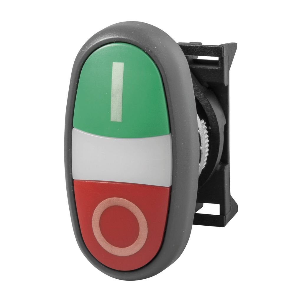 Dual Multi Function Illuminated Push Button, 22mm On And Off, Flush Green And Red Push Buttons With Symbols