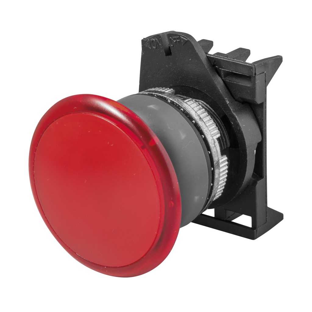 Red Illuminated Mushroom Push Button, 40mm Red Illuminated Mushroom Head, 22mm Mounting