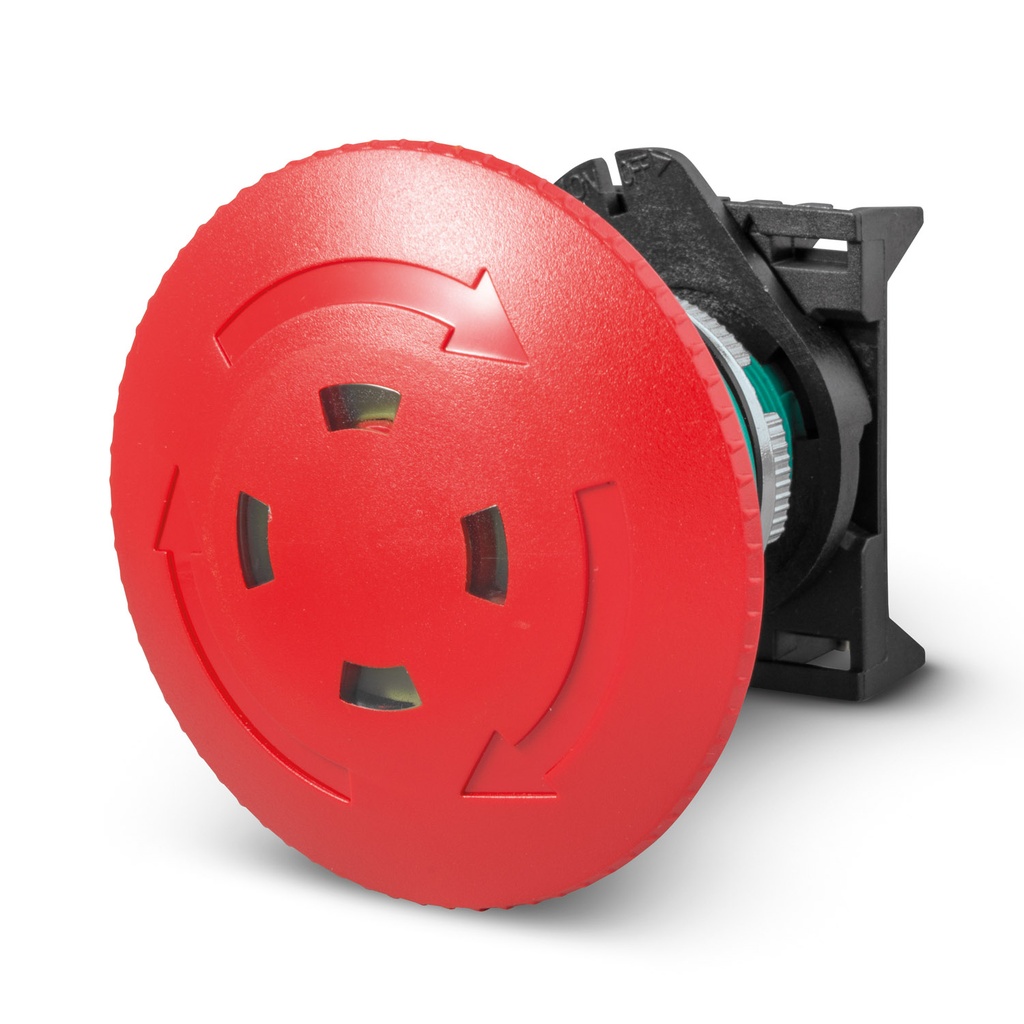E-Stop Button: Twist-to-Release with visual indicator, 60mm Red Button, 22mm Body, Contact Not Included
