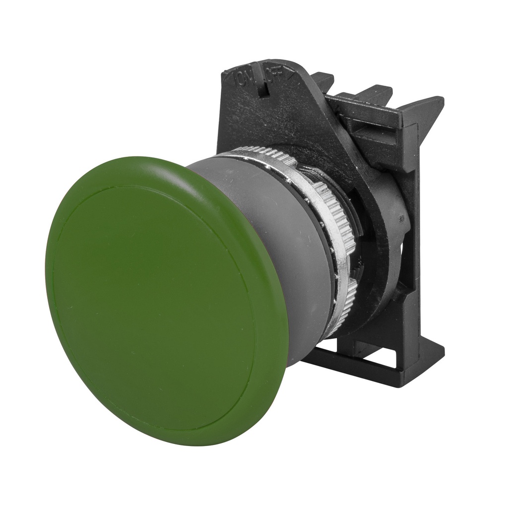 E-Stop Button: Twist-to-Release, 40mm Green Button, 22mm Body, Contact Not Included