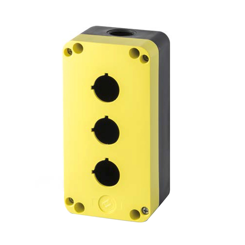 Push Button Enclosure, 3 Hole, Accepts 22mm Devices, Polycarbonate Nonmetallic Push Button Enclosure, Yellow Top