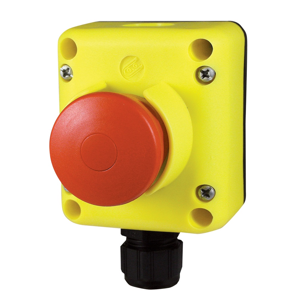 ASI TLP1.EPP Emergency Stop Control Station | 40mm Red Mushroom Push Button | Push-to-Stop, Pull-to-Run | 1 NC Contact | NEMA 4, IP65 Rated Enclosure with Cable Gland & Guard