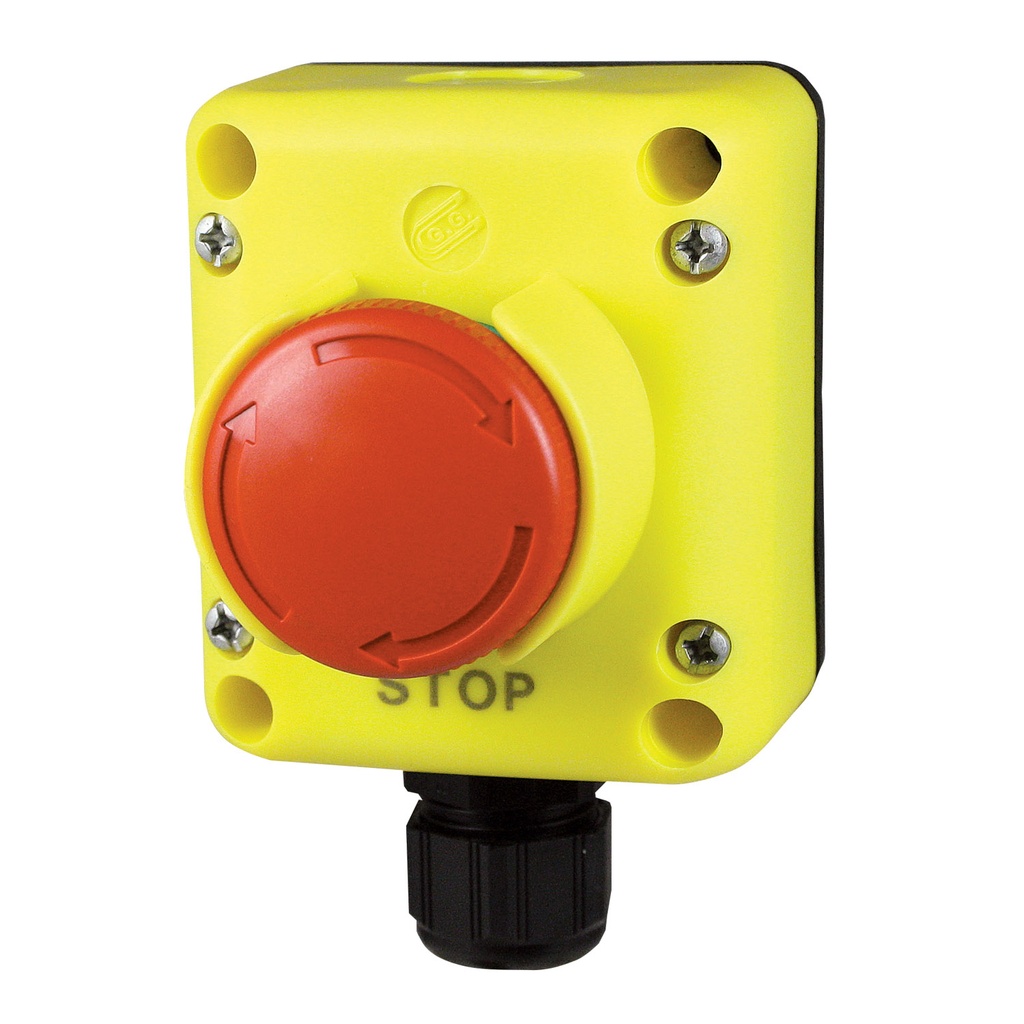 ASI TLP1.ESR Emergency Stop Control Station | 40mm Red E-Stop Button | Push-to-Stop, Twist-to-Release | 1 NC Contact | NEMA 4, IP65 Enclosure with Cable Gland & Button Guard