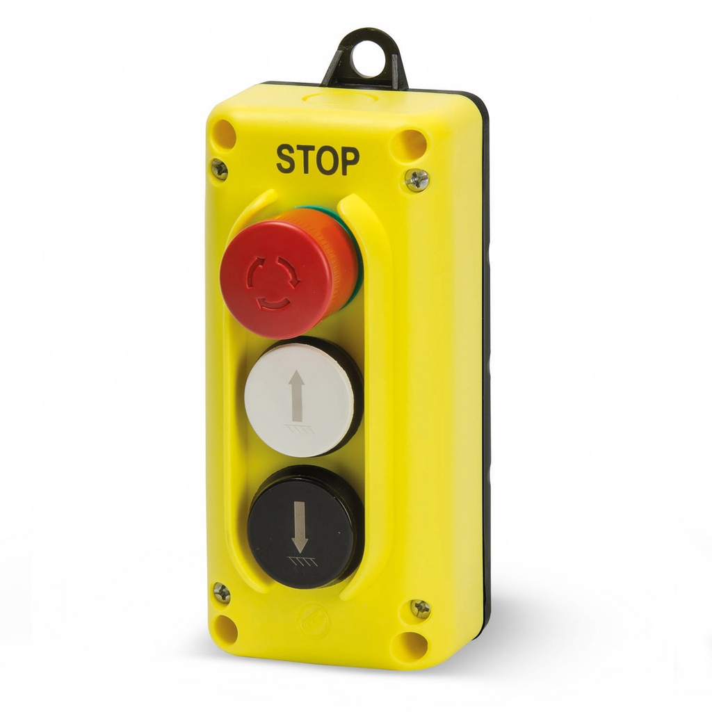 ASI TLP3.B 3-Button Pendant Control Station | Up, Down, & Emergency Stop | 1 NC & 2 NO Contacts | NEMA 4, IP65 Rated | Industrial Hoist & Crane Control