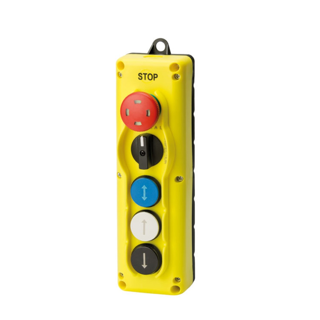 ASI TLP5 5-Button Pendant Control Station | E-Stop, Up, Down, Enable, On/Off Cam Switch | NEMA 4, IP65 Rated | Includes M20 Cable Gland | Industrial Machine & Hoist Control