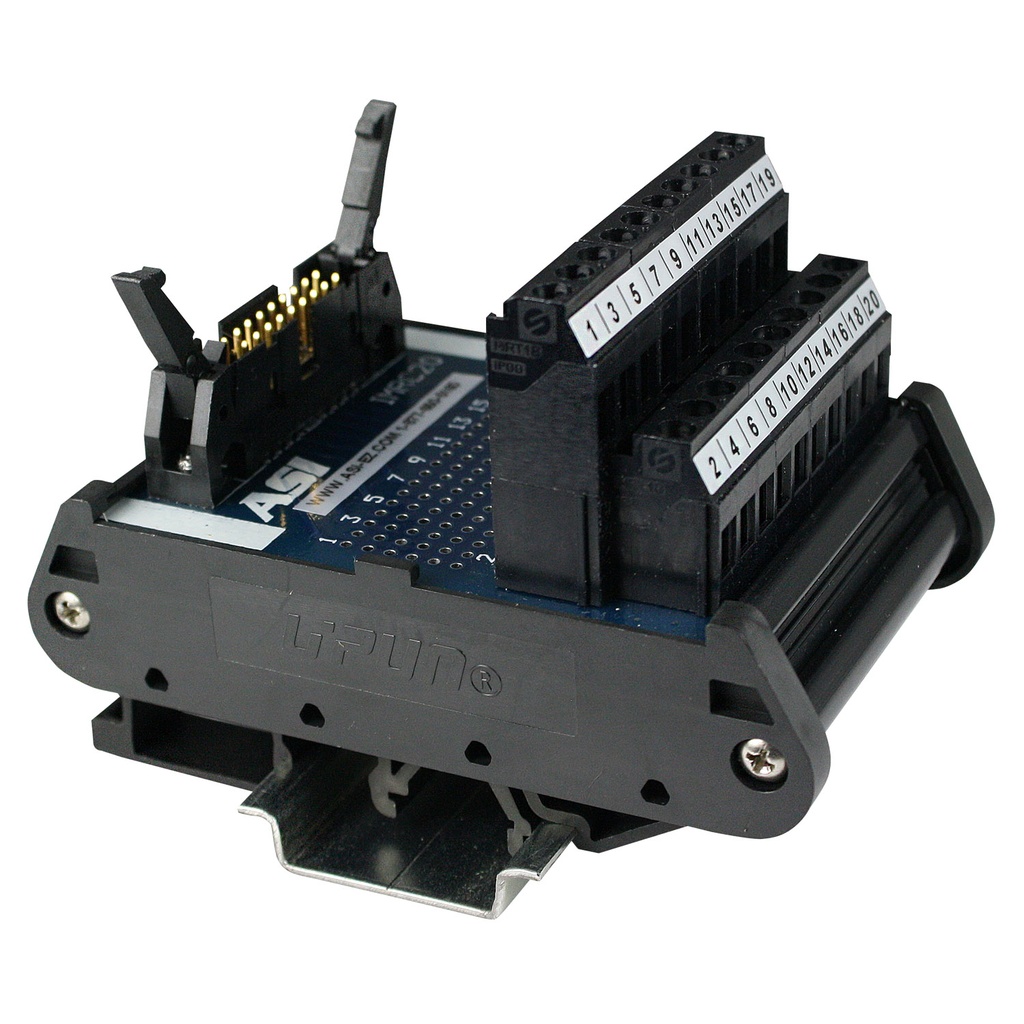 ASI 10003 IMRC20 DIN Rail IDC 20-Pin Ribbon Cable to Screw Terminal Block | 2A 120V AC | Compact Breakout Board