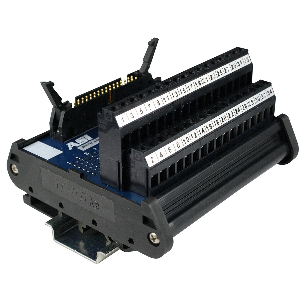 ASI 10005 DIN Rail Mount IDC 34-Pin Ribbon Cable Connector | Screw Terminal Block Breakout Board | 2A 120V AC | Compact Interface Module