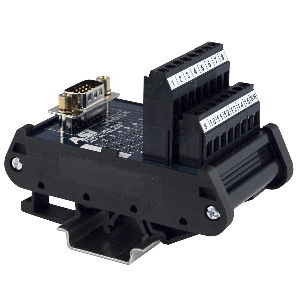 DIN Rail DB15 High Density Male Breakout Board, Male 15 Pin D-Sub To Terminal Block Interface Module