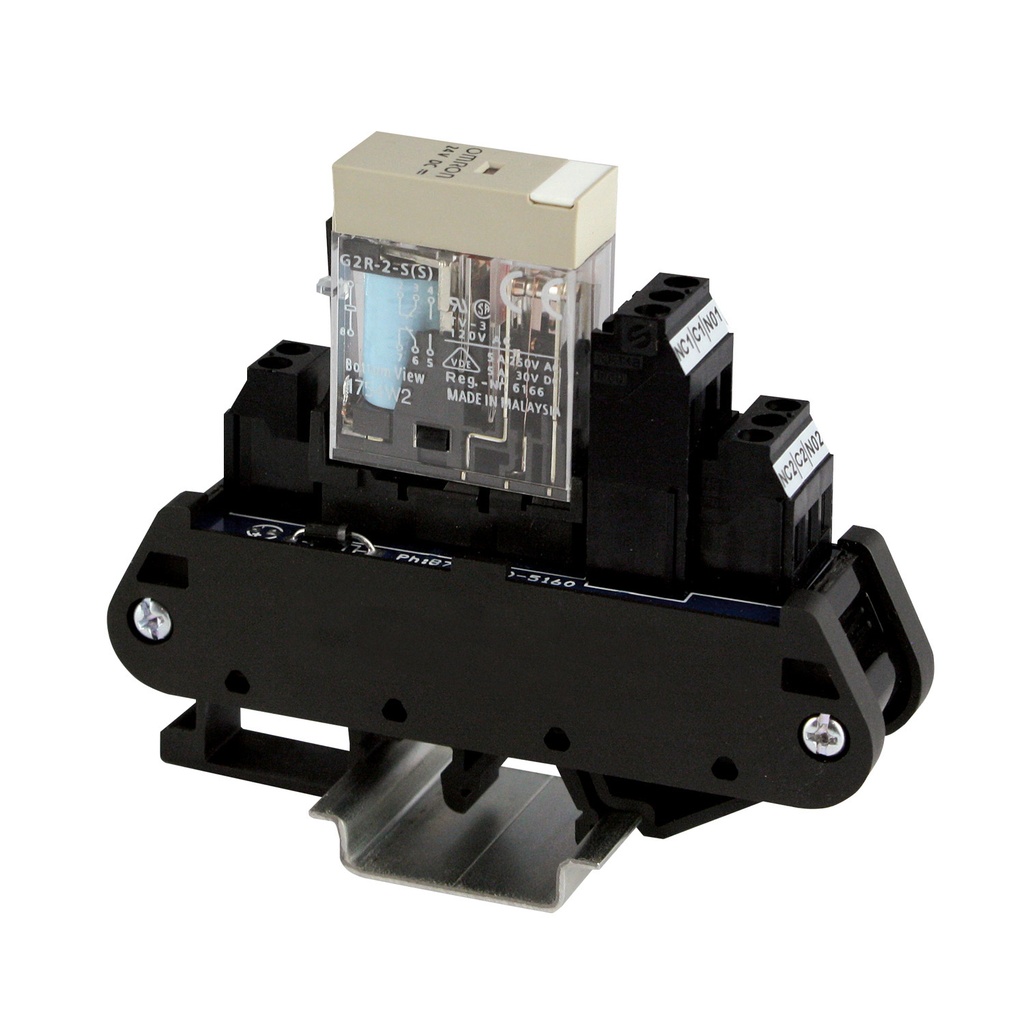 12V DC Relay Interface Module, Pluggable Relay, 6 Pin, DPDT , 24-12 AWG, DIN Rail Mount