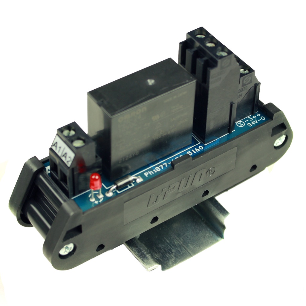 12V DC Relay Module w/Indicator, Fixed Relay, 24-12 AWG, DPDT, DIN Rail Mount