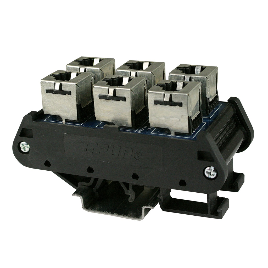 RJ45 Patch Panel, DIN Rail Mounted, 2 X 3 RJ45 Connectors