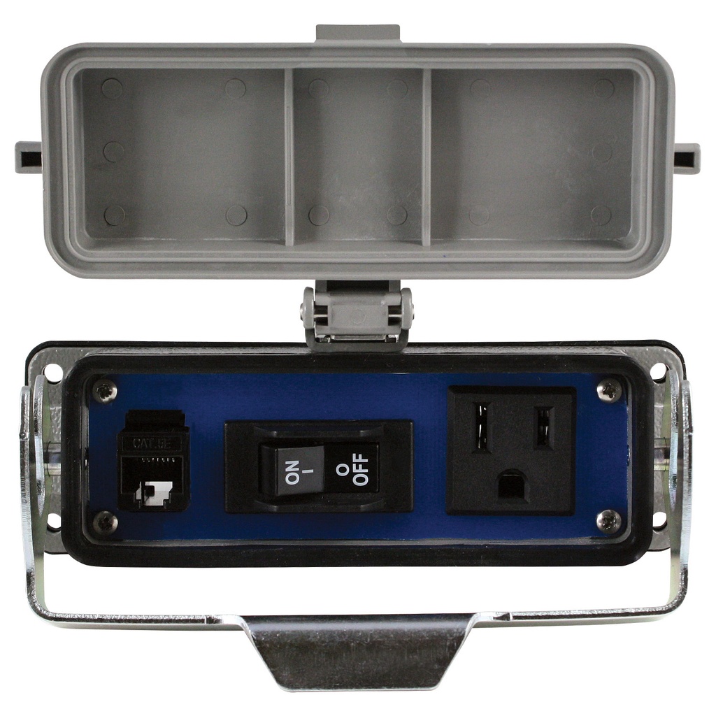 Panel Interface Connector with a 3A Breaker, 120V Single AC Receptacle, RJ45 Connector, RAI-SAC-RJ45-CB-3