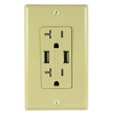 20A Duplex Wall Outlet with 2 USB 3.4A Charging Ports, Ivory, Includes Wall Plate