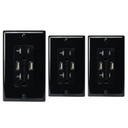 20A Duplex Wall Outlet with 2 USB 5A Charging Ports, Black, Includes Wall Plate, (3-Pack)