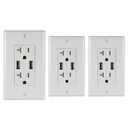 20A Duplex Wall Outlet with 2 USB 5A Charging Ports, White, Includes Wall Plate, (3-Pack)