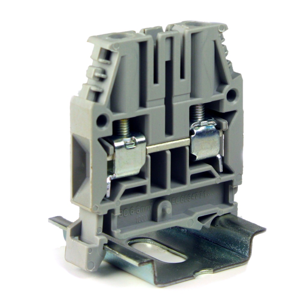 DIN Rail Screw Terminal Block, Feed Through Terminal Block, 2 Wire,  50 Amp, 20-8 AWG, 600V, 8mm Wide, 