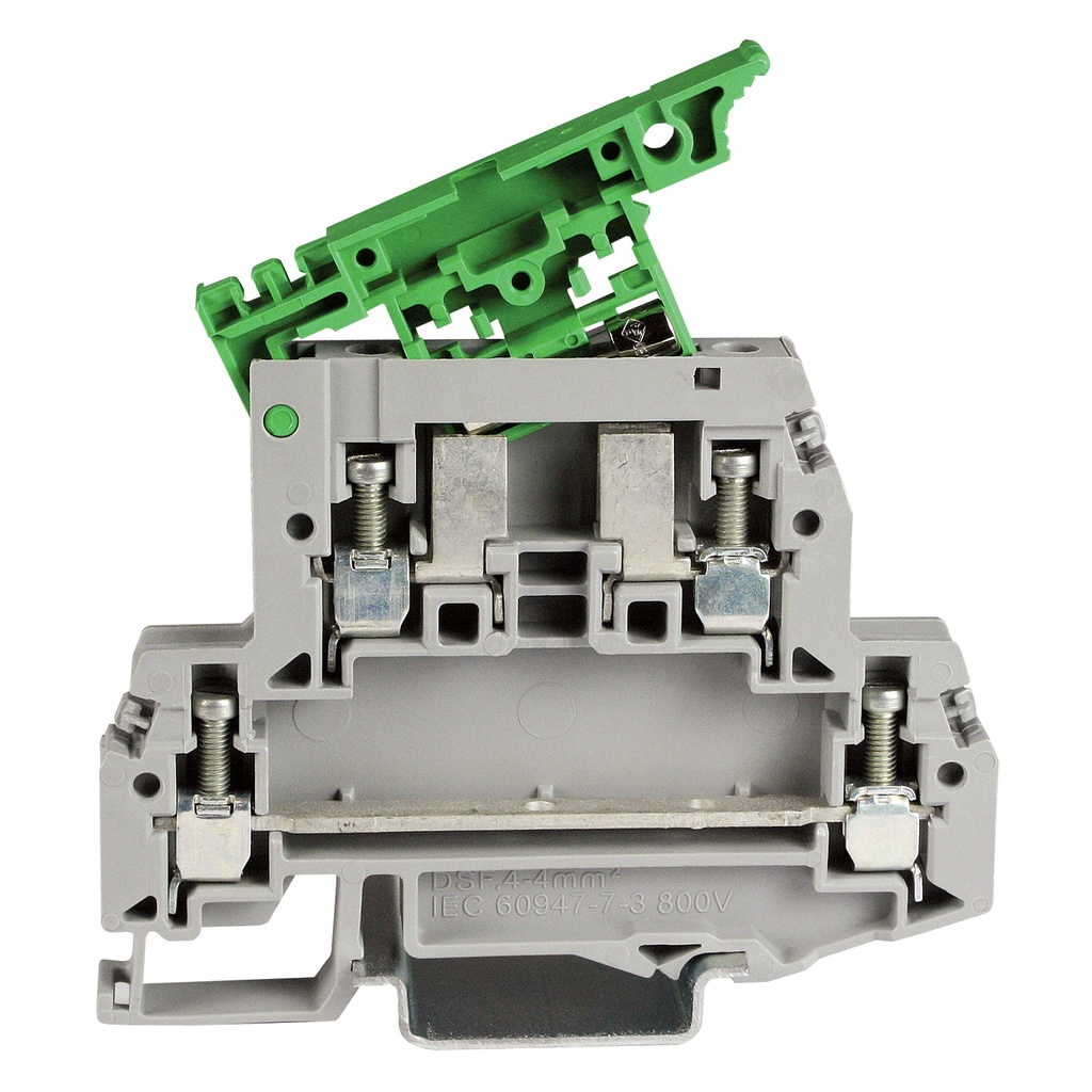 2 Level Terminal Block Fuse Holder, Fuse Terminal Block Upper Level, Feed Through Lower, 5x20mm Fuse, DIN Rail, 