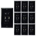 20A Duplex Wall Outlet with 2 USB 5A Charging Ports, Black, Includes Wall Plate, (10-Pack)