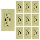 20A Duplex Wall Outlet with 2 USB 5A Charging Ports, Ivory, Includes Wall Plate, (10-Pack)