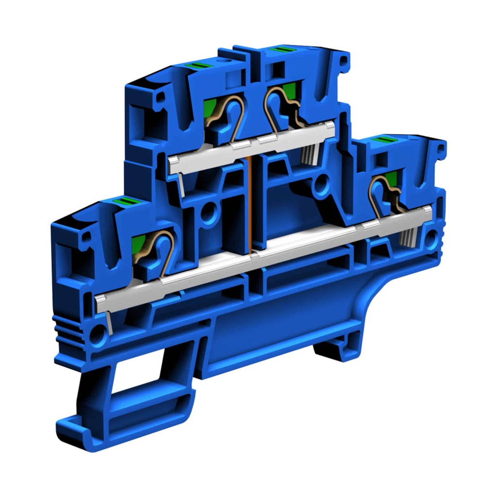 2 level Push-In Terminal Block With Internal Connection Between Levels, DIN Rail Mount, Ex Rated, 6.2mm, UL 24-10 AWG, 30A, 600V