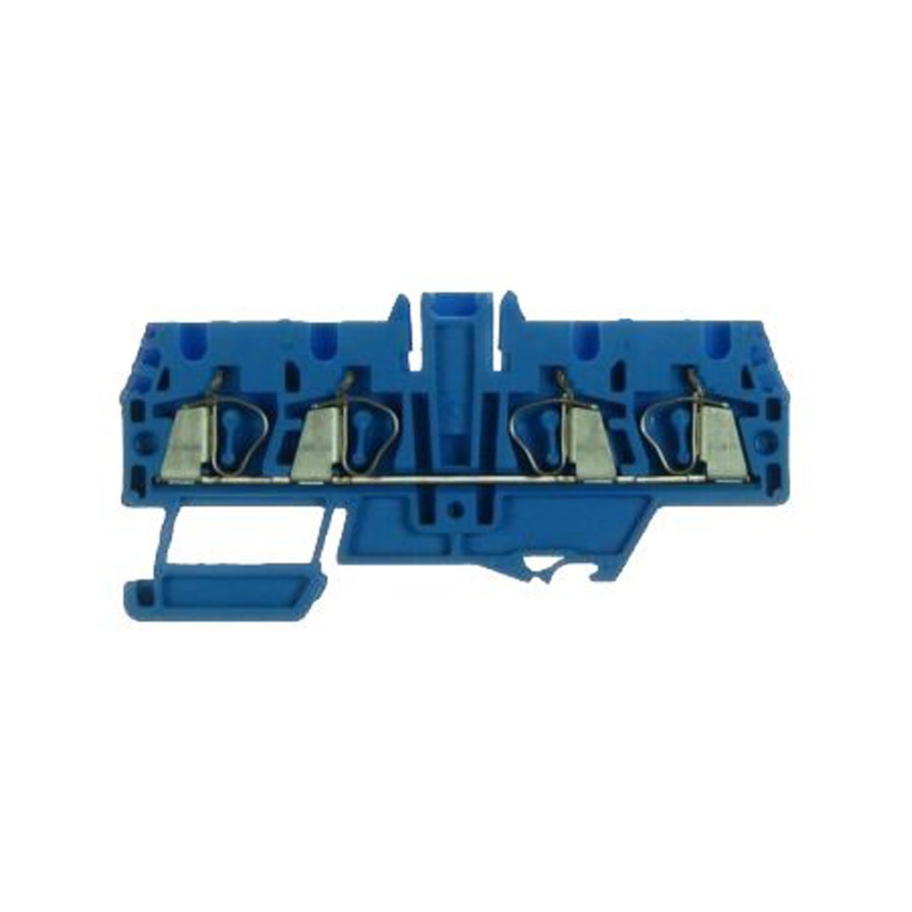 4 Wire Spring Terminal Block, DIN Rail Mount, Exe Rated Screwless Terminal Block For 4 Wires, Blue, 24-12 AWG, 20 Amp, 600V, 5.2mm, 