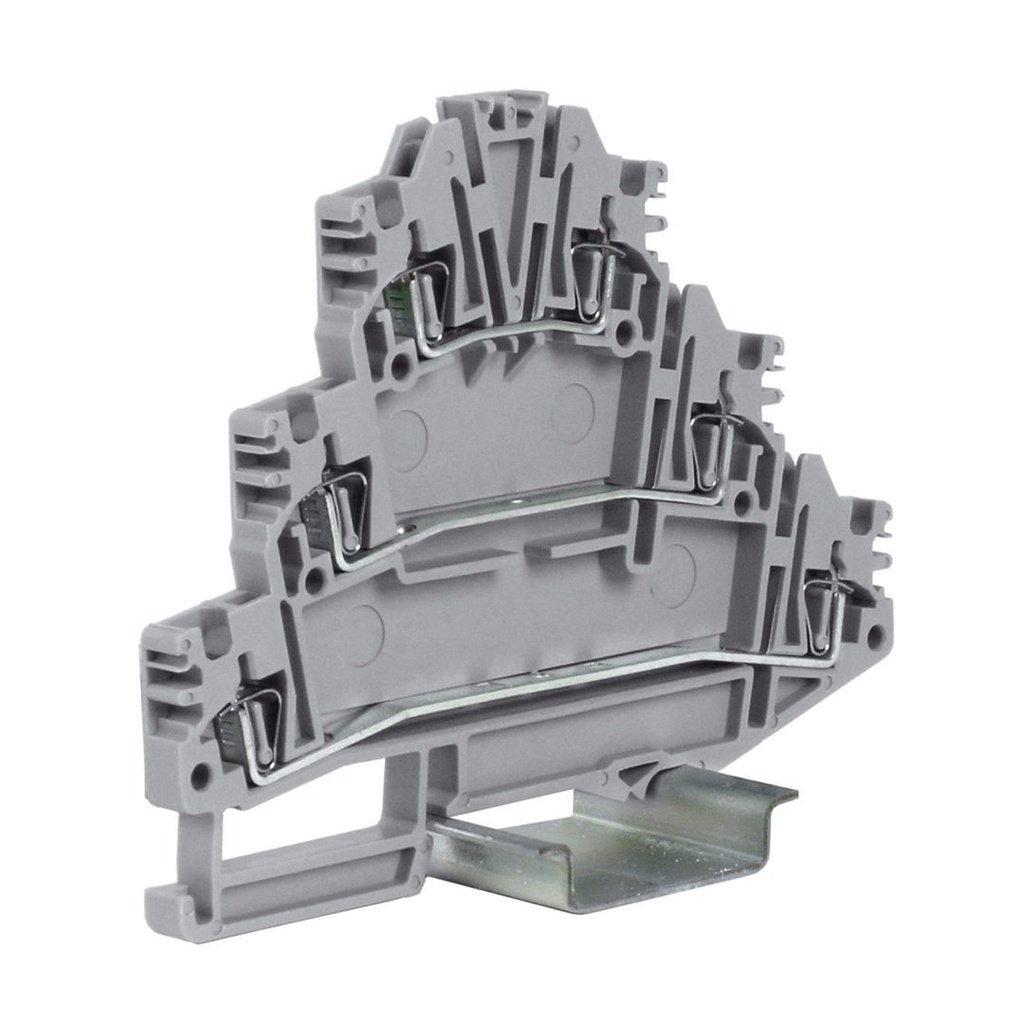 Three Level Terminal Block With Spring Terminal Block Connections And All Levels Internally Connected, DIN Rail Mount 5.2mm Wide, 