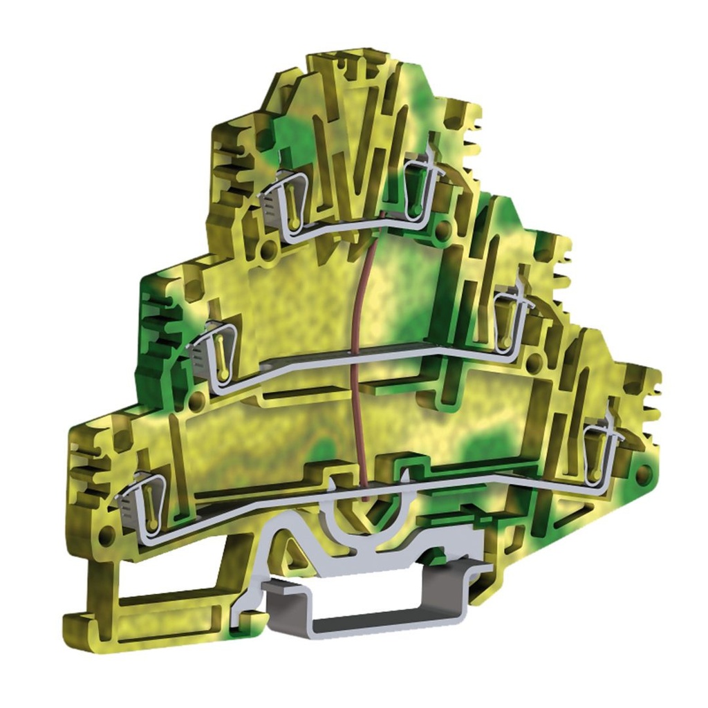 3 Level Grounding Terminal Block, Spring Connections , DIN Rail, 5.2mm