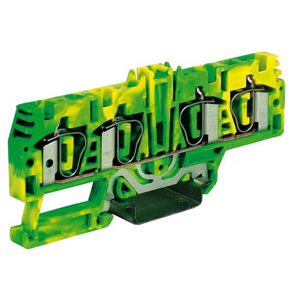 4 Wire Spring Ground Terminal Block, DIN Rail Mount, Screwless Ground Terminal Block For 4 Wires, 24-10 AWG, 600V, 6.2mm, 