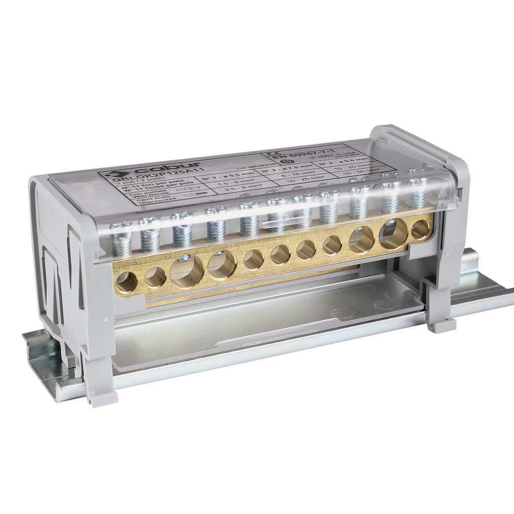 DIN Rail Mount Power Distribution Block, 22 Connectors, 125A, 1000V