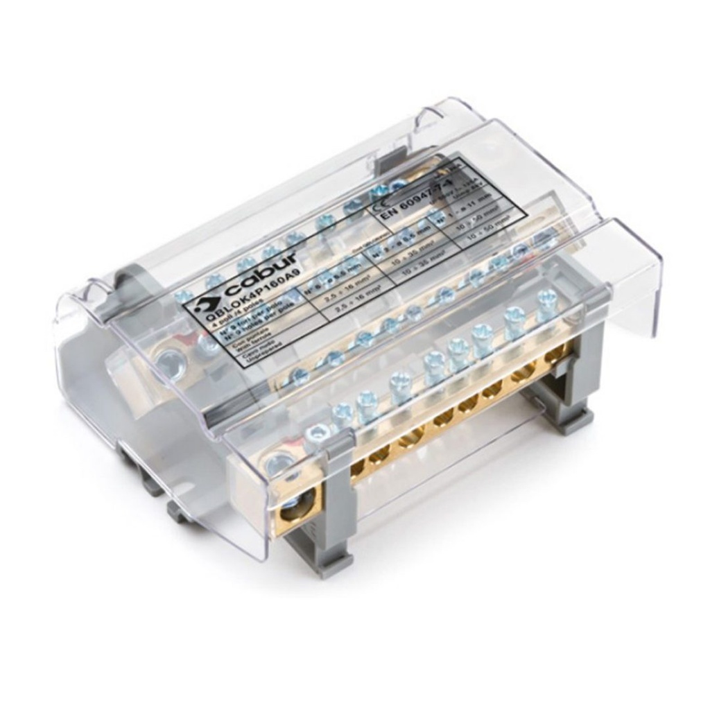 Power Distribution Connection Module, 4 bar, 160 Amps, 9 connection points per bar