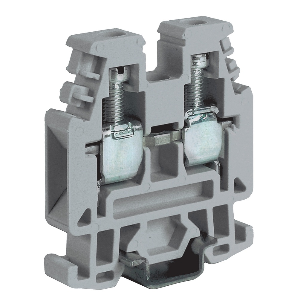 Mini DIN Rail Terminal Block, Mini Screw Terminal Block, Feed Through 2-Wire,  UL Ratings 20-10 AWG, 30A, 600V, Gray Housing, 