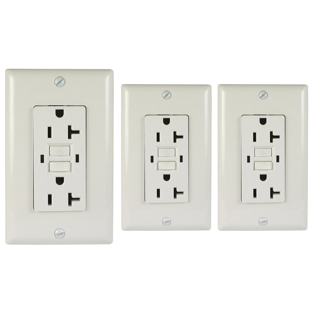 20 Amp 125-Volt Duplex, GFCI Outlet, Self-Test, White, Wall Plate, UL Listed (3 Pack)