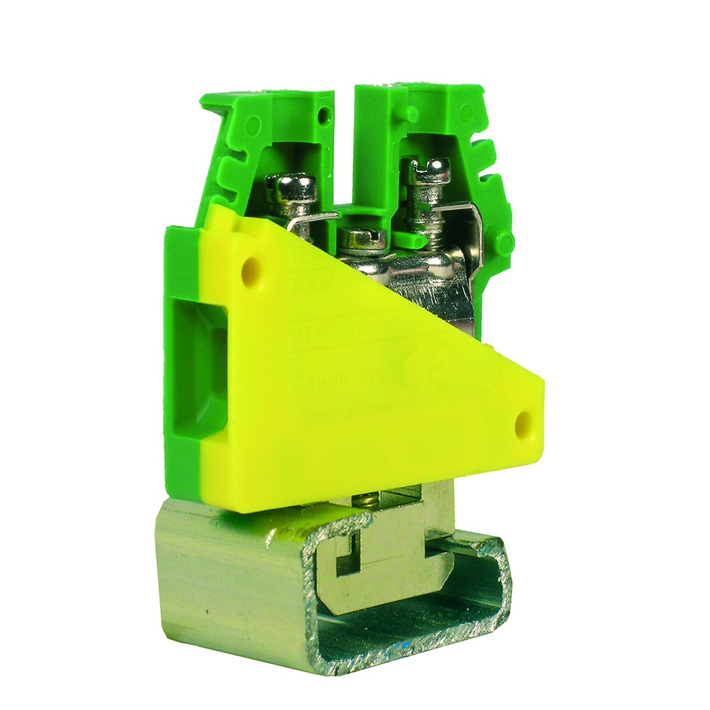Ground Terminal Block, DIN Rail Mount For 35mm DIN Rail, Screw Down Mounting Foot, 20-8 AWG, 57A, 