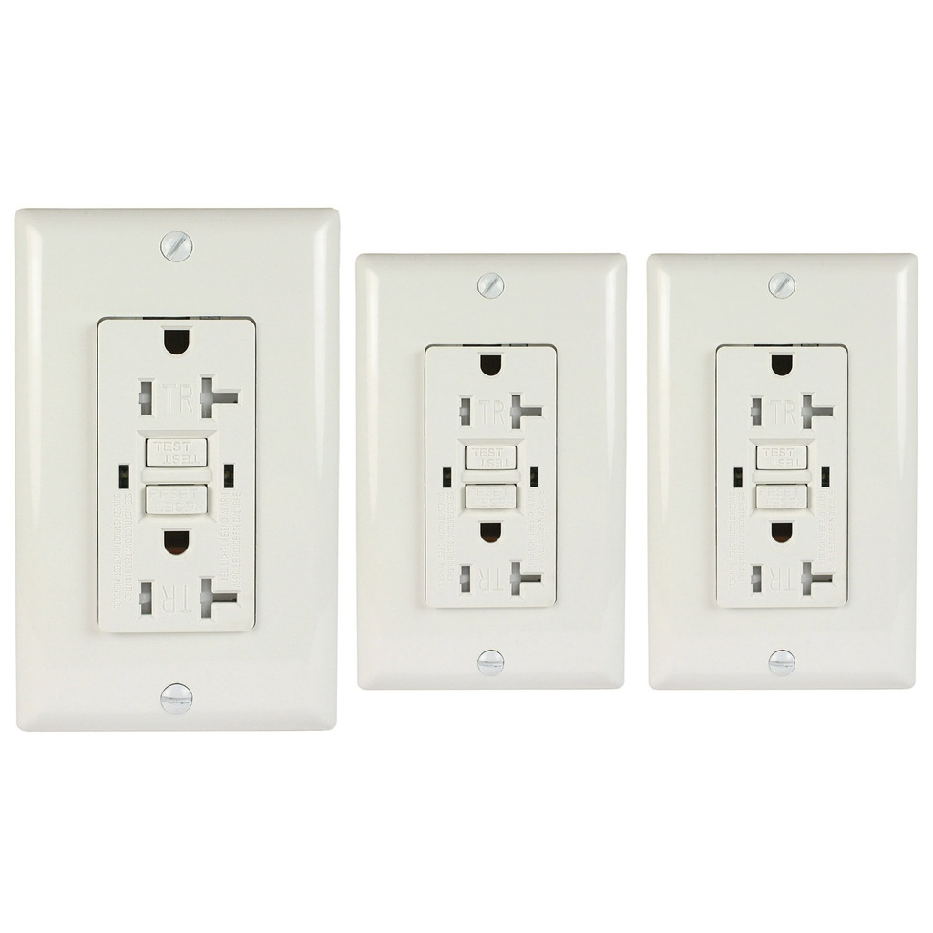20 Amp 125-Volt Duplex, Tamper Resistant GFCI Outlet, Self-Test, White, Wall Plate, UL Listed (3 Pack)