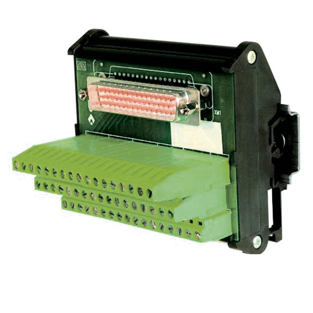 37 pin D Sub Interface Module, Male, DIN Rail Mounted, 3-level terminal blocks with screw clamp wire terminations